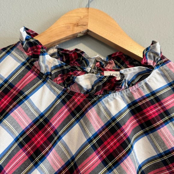 J.Crew Factory Cotton Poplin Ruffleneck Plaid Blouse Casual M - Picture 6 of 8